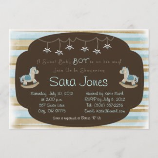 Baby Shower Invitation - Boy Blue Rocking Horse