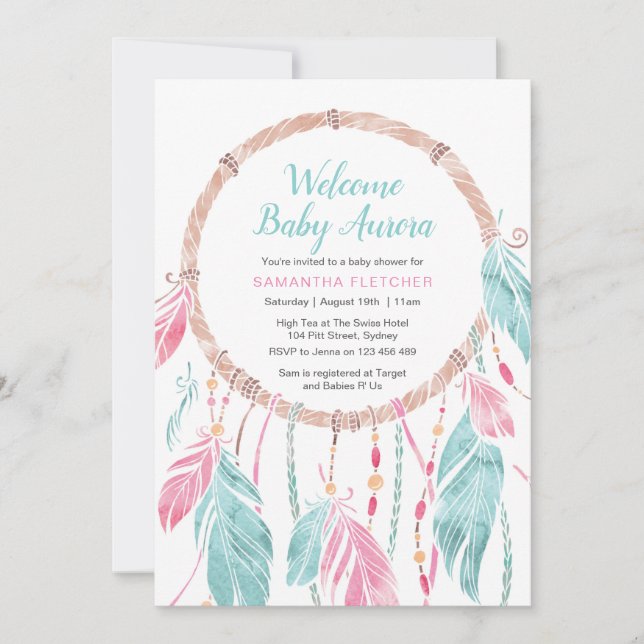 Baby Shower invitation | Boy or Girl dream catcher (Front)