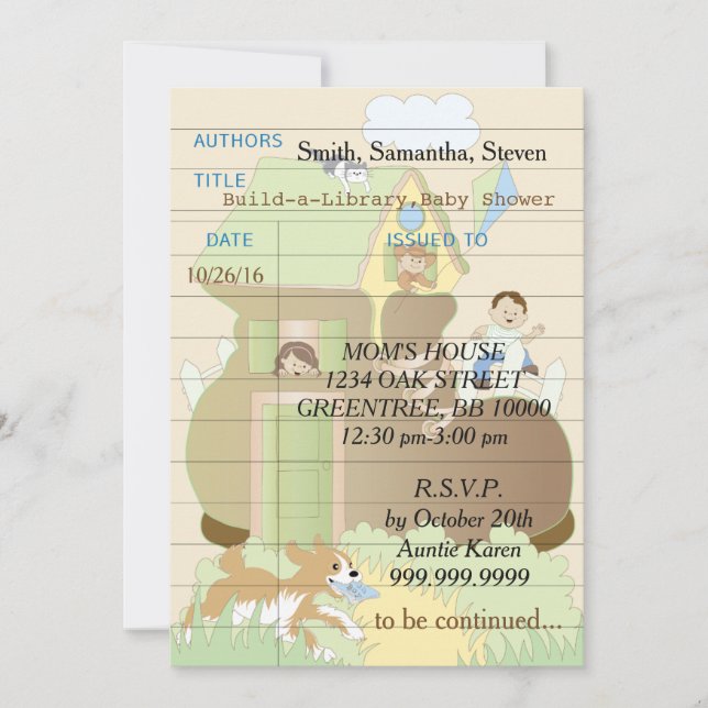 Baby Shower Invitation "Build-a-Library" Blue (Front)