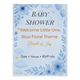 Baby Shower Invitation Bundle of Joy Blue Floral Poster