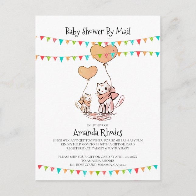 Baby Shower Invitation By Mail Mum Baby Cats White (Front)