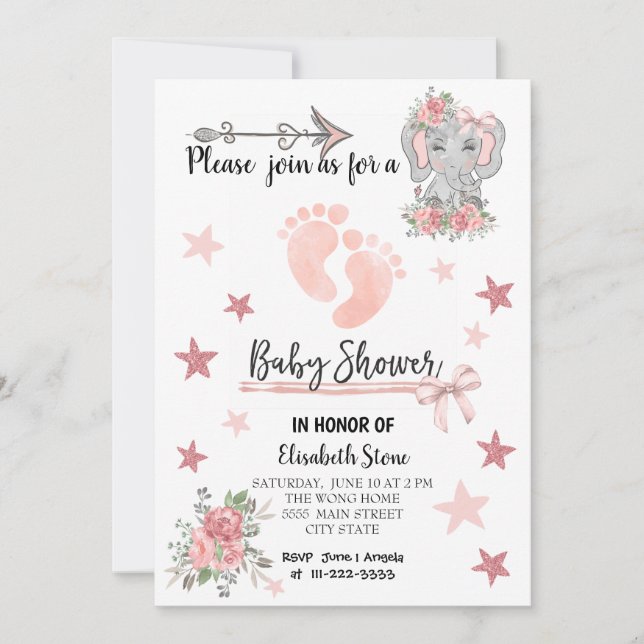 Baby Shower Invitation card 5X7" Girl (Front)