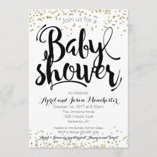 Baby Shower Invitation Card, Black White & Gold