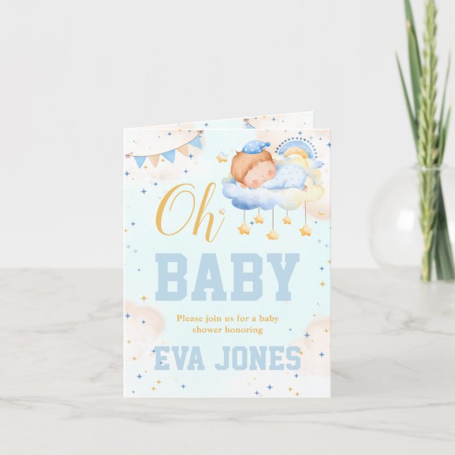 Baby Shower invitation card boy - Sleepy boy cloud (Front)