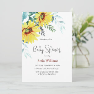 Baby shower invitation card with sunflowers.