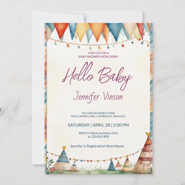 Baby Shower Invitation Charming Teepees (Front)