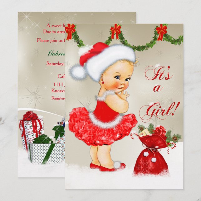 Baby Shower Invitation, Christmas Baby Shower Invitation (Front/Back)