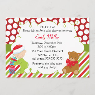 Baby Shower Invitation Christmas Teddy Bear