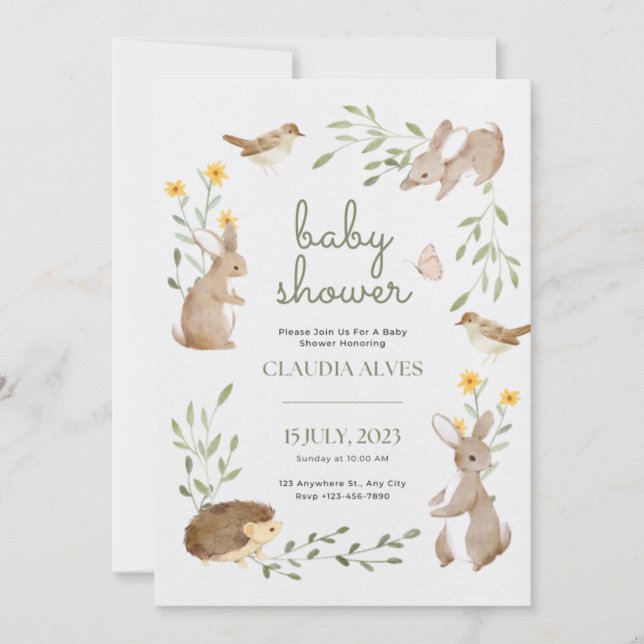 baby shower invitation cute animals jungle (Front)