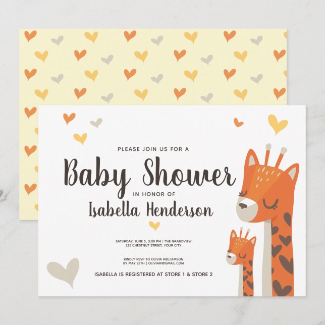 Baby Shower Invitation Cute Giraffe Jungle Animal (Front/Back)