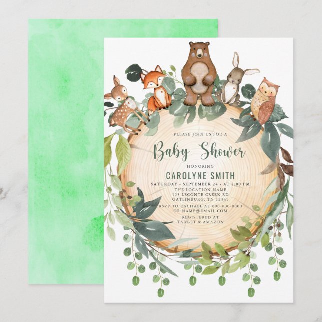 Baby Shower Invitation Cute Woodland Animals Rusti (Front/Back)