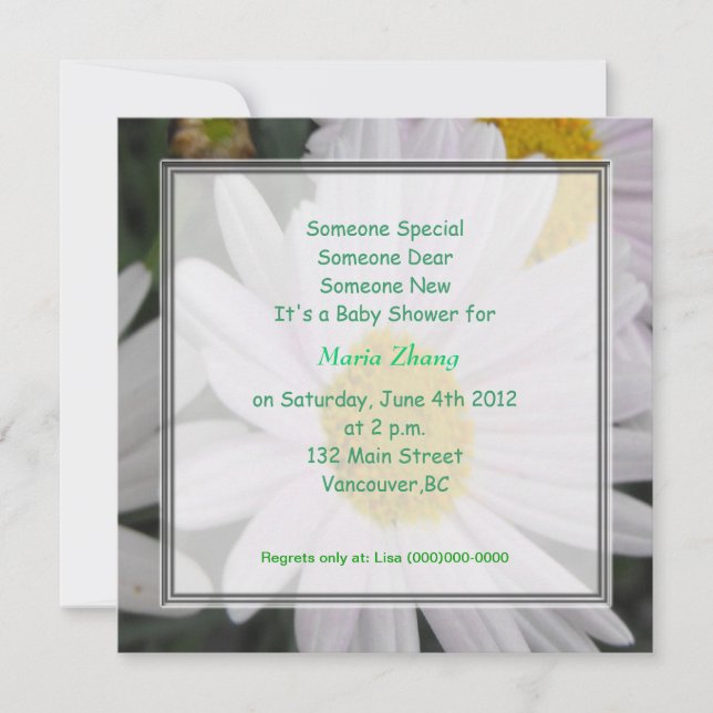 baby shower invitation, daisy flowers invitation (Front)