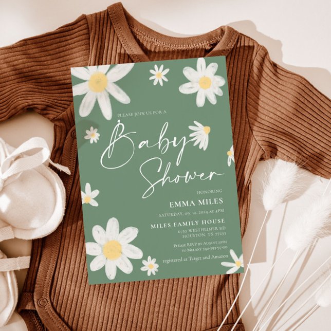 Baby Shower Invitation Daisy Sage Green (Creator Uploaded)