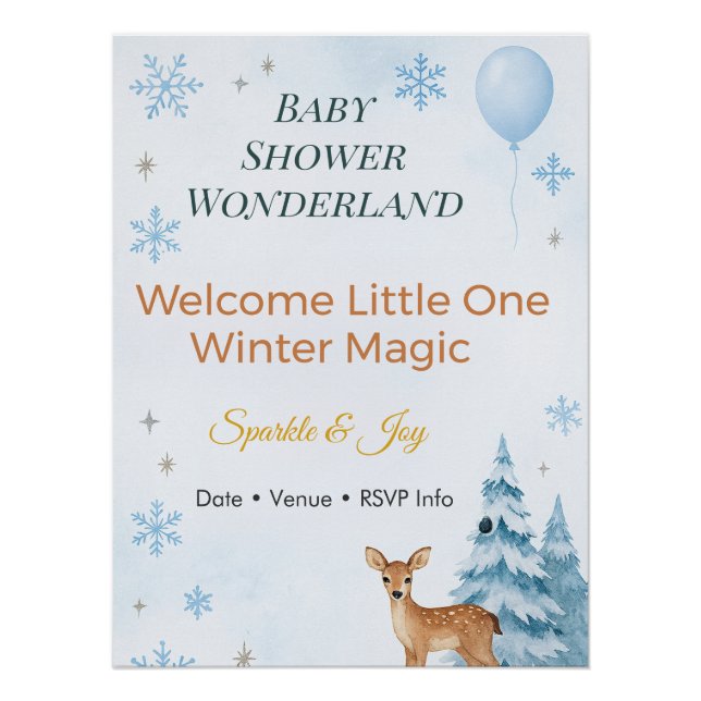 Baby Shower Invitation Deer Winter Wonderland  Poster (Front)
