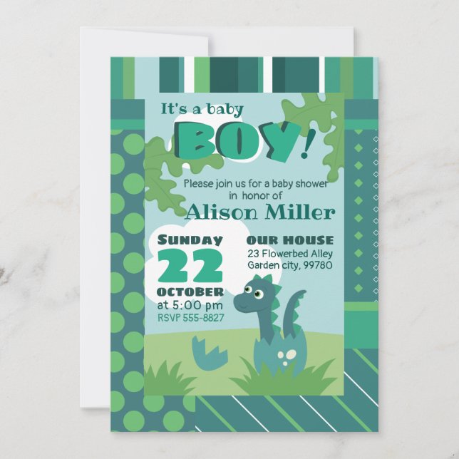 Baby shower invitation dinosaur in egg (Front)