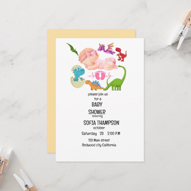 BABY SHOWER INVITATION Dinosaur theme (Front/Back In Situ)