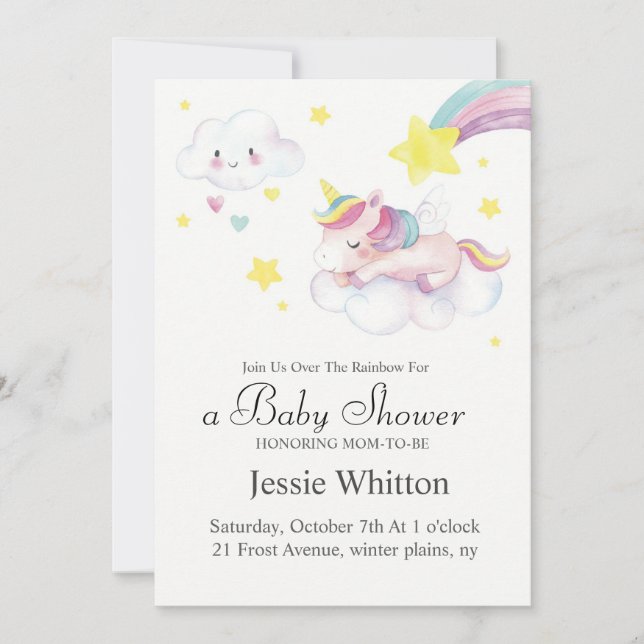 Baby Shower Invitation Disign With Unicorn Theme (Front)
