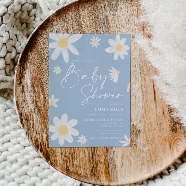 Baby Shower Invitation Dusty Blue Daisy (Creator Uploaded)