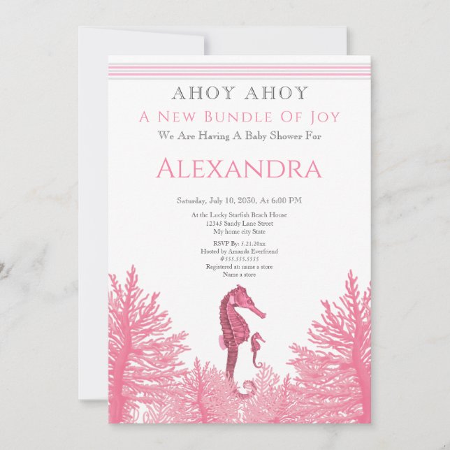 Baby Shower invitation Dusty Rose  Pink Girl Nauti (Front)