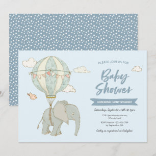 Baby Shower Invitation Elephant Hot Air Balloon
