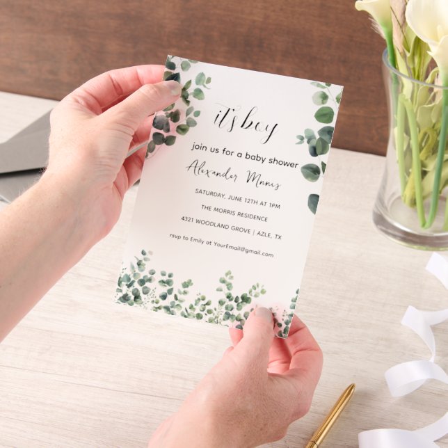 Baby Shower Invitation,Eucalyptus Greenery Theme Vellum Invitations (Handheld)