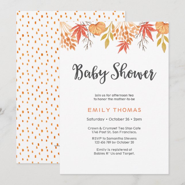 Baby Shower Invitation | Fall autumn florals (Front/Back)
