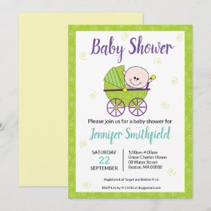 Baby Shower Invitation Featuring Baby Carriage