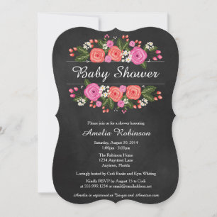 Baby Shower Invitation, floral chalkboard style Invitation