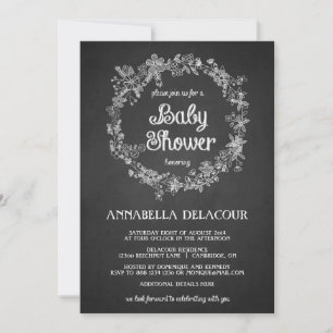 Baby Shower Invitation -  Floral Wreath Chalkboard
