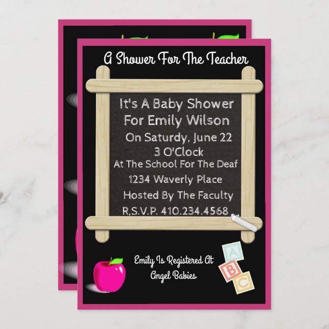 Baby Shower Invitation For A Teacher w/Apples (Front/Back)