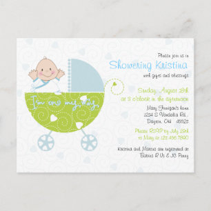 Baby Shower Invitation for Baby Boy Blue Carriage