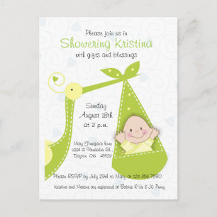 Baby Shower Invitation for Baby Boy with Stork Postcard