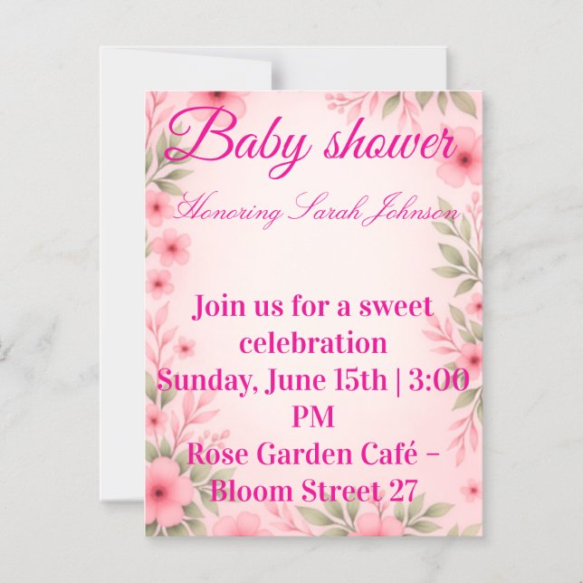 Baby shower invitation for girl  (Front)