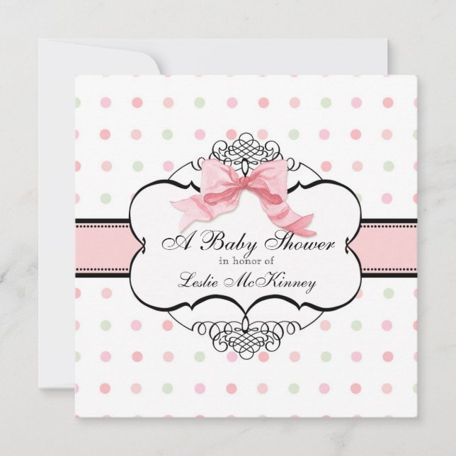 Baby Shower Invitation - French Bow Dot Swirl (Front)