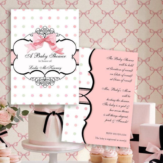 Baby Shower Invitation - French Bow Dot Swirl (Creator Uploaded)