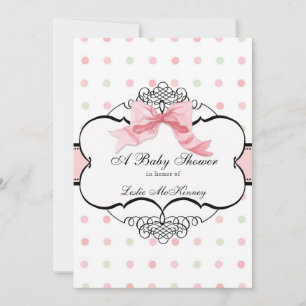 Baby Shower Invitation - French Bow Dot Swirl