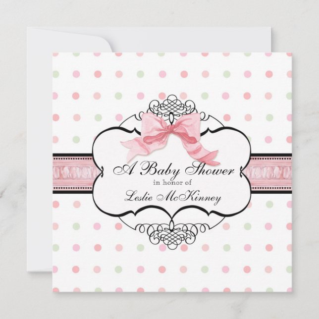 Baby Shower Invitation - French Bow Dot Swirl vs2 (Front)