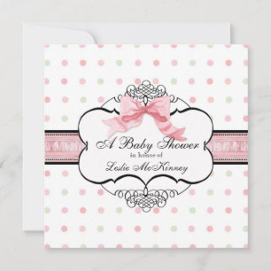 Baby Shower Invitation - French Bow Dot Swirl vs2