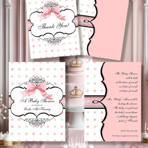 Baby Shower Invitation - French Bow Dot Swirl vs2