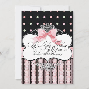 Baby Shower Invitation - French Bow Dot Swirl vs3