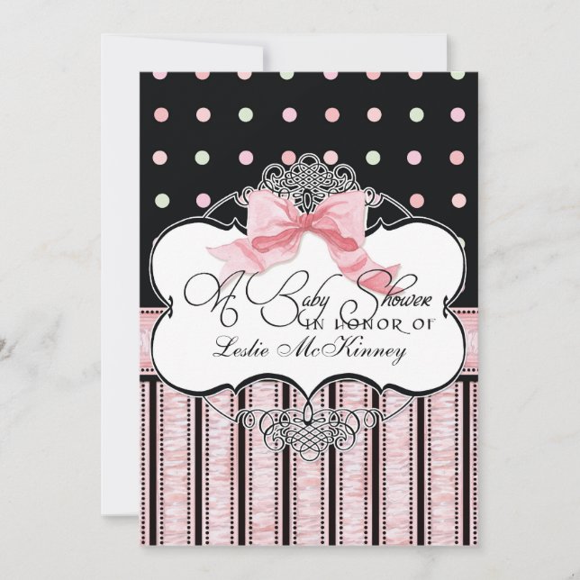 Baby Shower Invitation - French Bow Dot Swirl vs3 (Front)