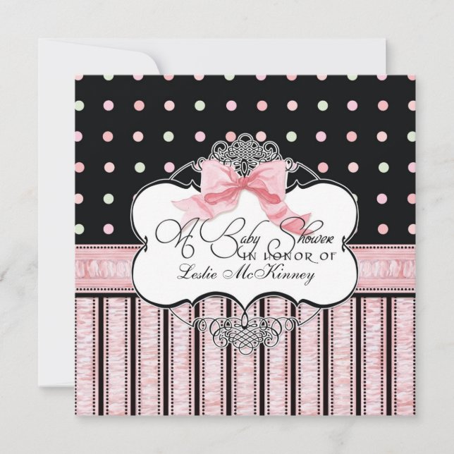 Baby Shower Invitation - French Bow Dot Swirl vs3 (Front)