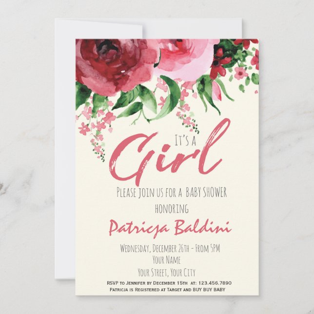 Baby Shower Invitation Girl (Front)