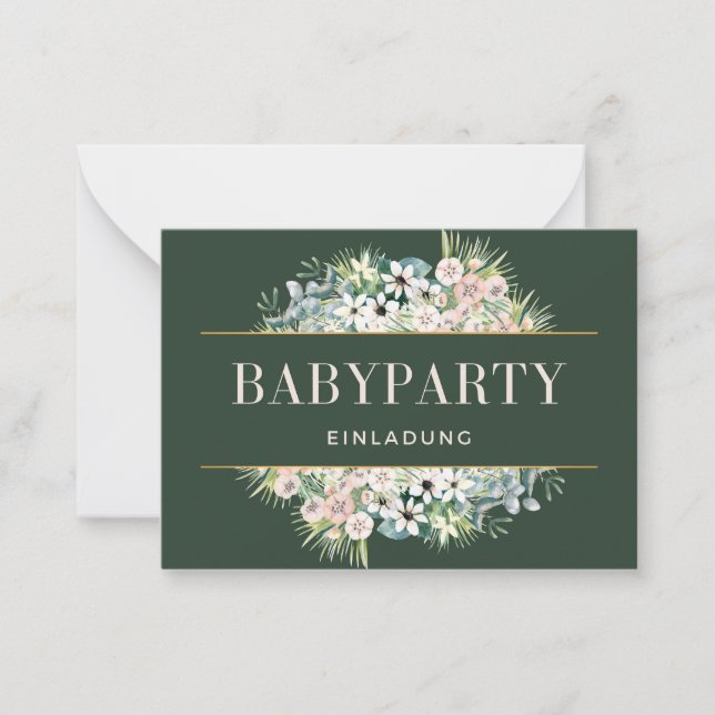 Baby Shower Invitation - Gold Green Floral Baby Sh (Front)