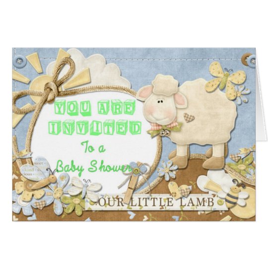 Baby Shower Invitation Green Little Lamb