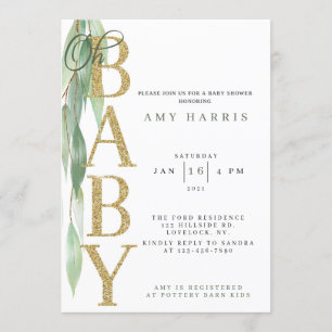 BABY SHOWER INVITATION greenery Sage green