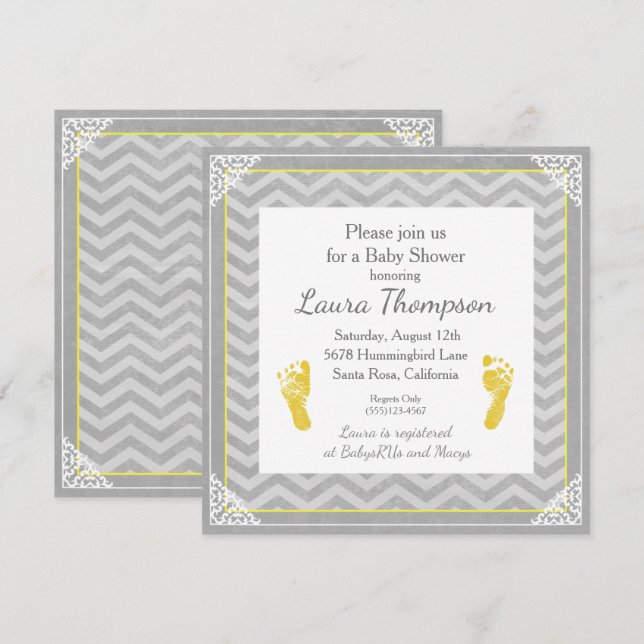 Baby Shower Invitation Grey Chevron Stripe (Front/Back)