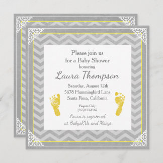 Baby Shower Invitation Grey Chevron Stripe