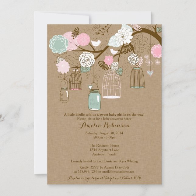 Baby Shower Invitation - Hanging Cages & Jars (Front)