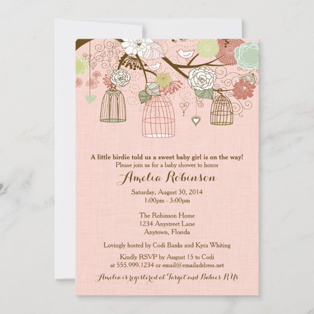 Baby Shower Invitation - Hanging Cages & Jars Pink (Front)